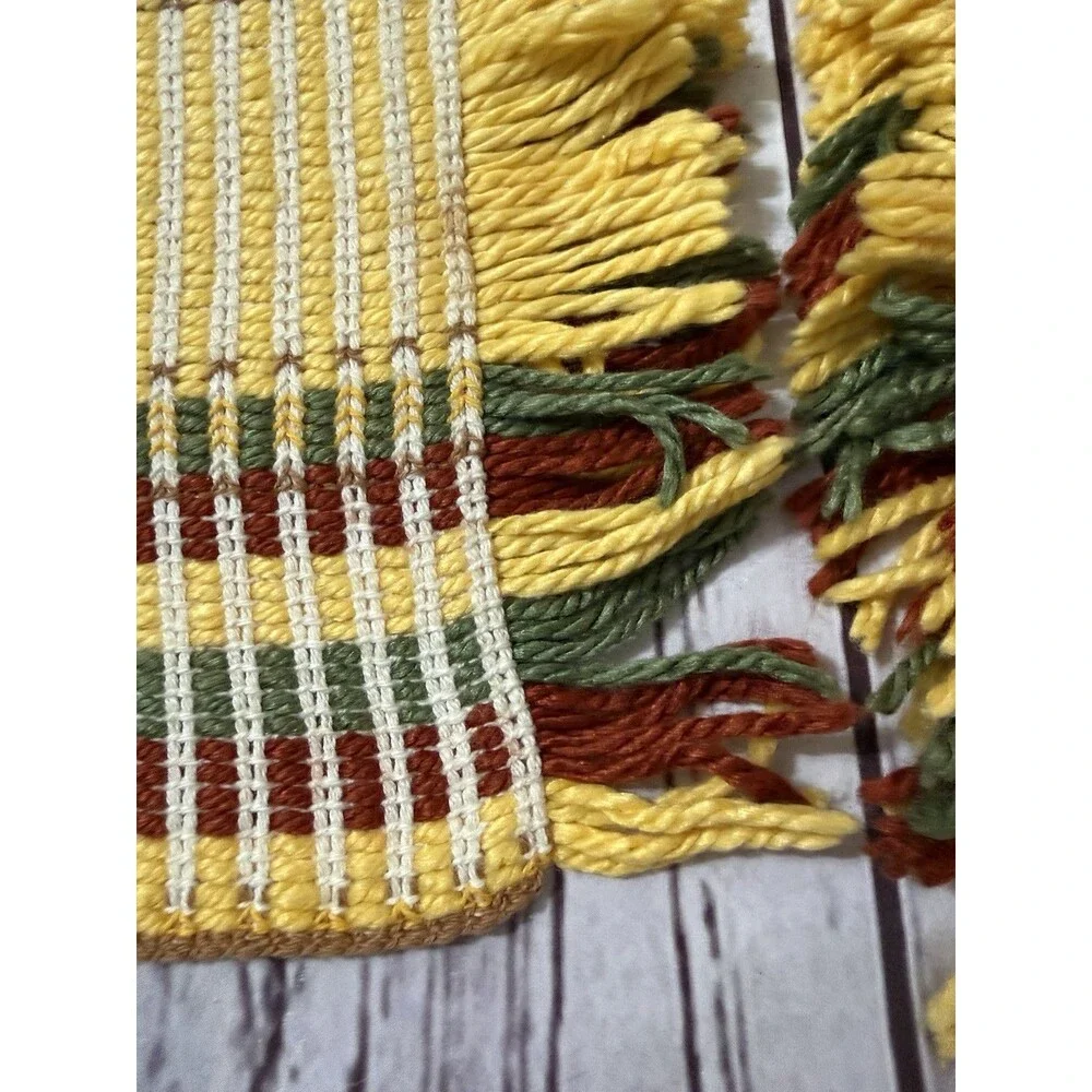 Set Of 8 Hand Made Placemats MCM Yellow Green Burgundy Knit